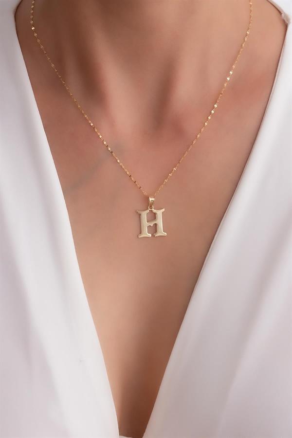14K Solid Gold H Letter Cute Necklace