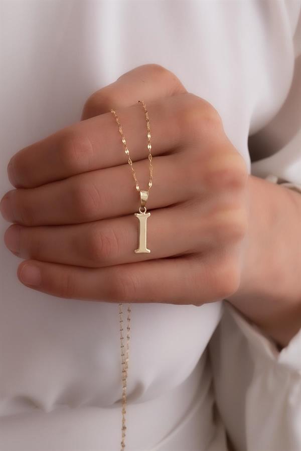 14K Solid Gold I Letter Cute Necklace