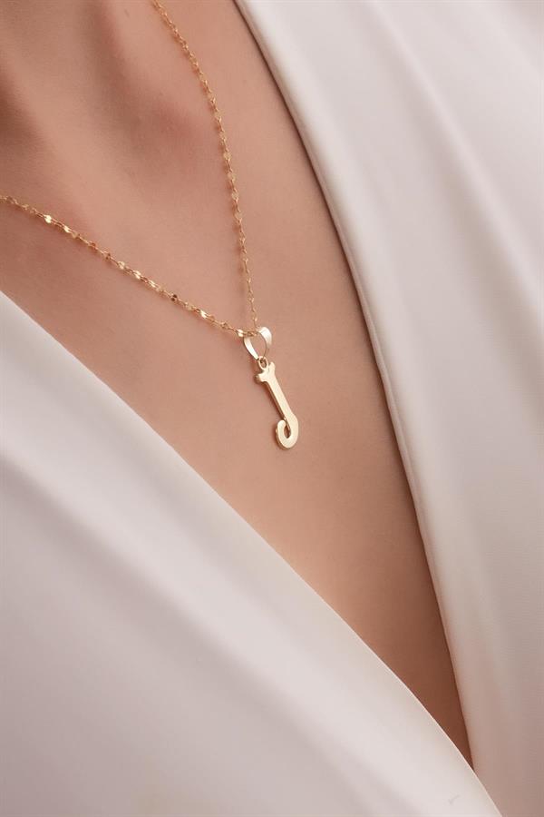 14K Solid Gold J Letter Cute Necklace