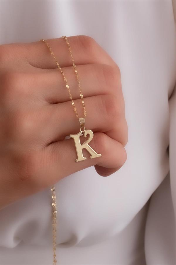14K Solid Gold K Letter Cute Necklace