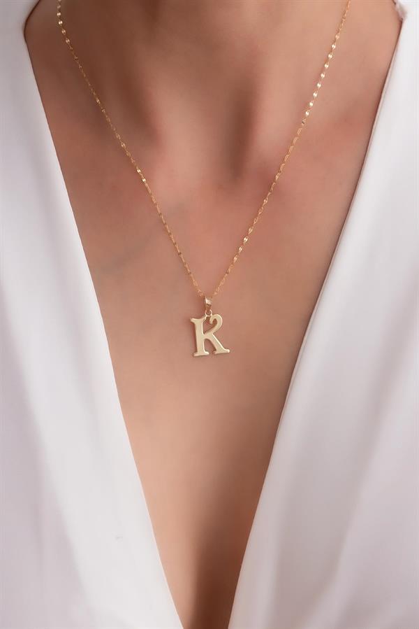 14K Solid Gold K Letter Cute Necklace