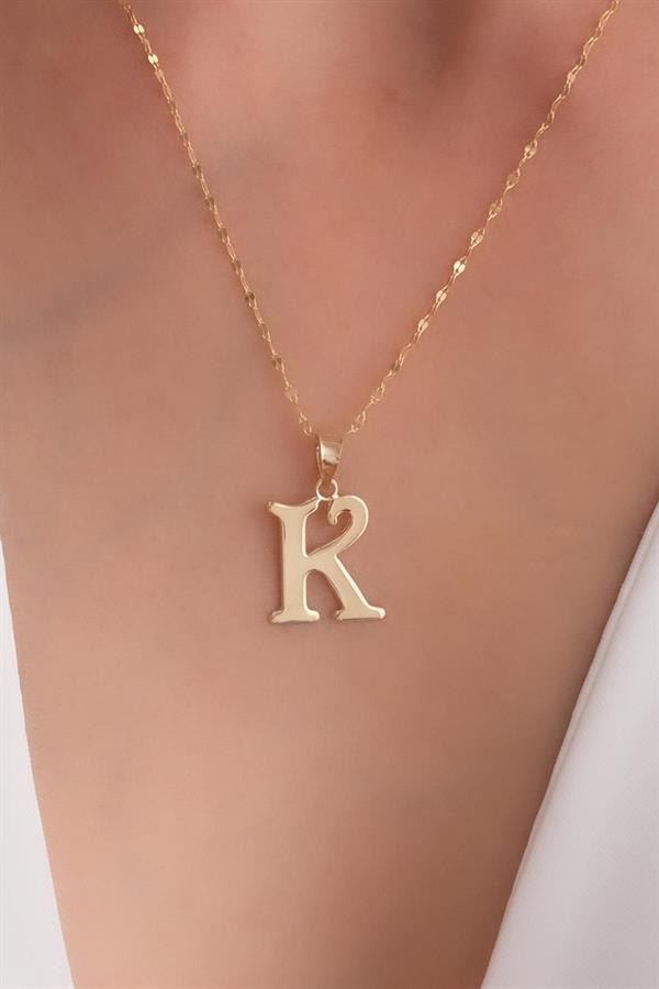 14K Solid Gold K Letter Cute Necklace