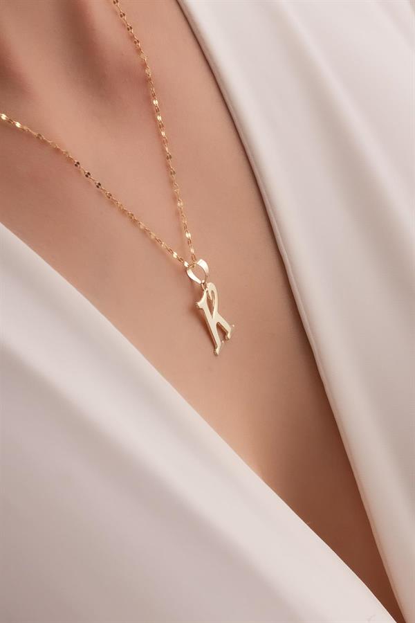 14K Solid Gold K Letter Cute Necklace