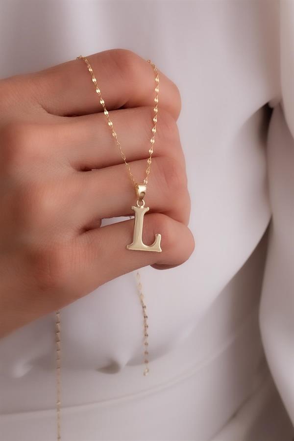 14K Solid Gold Plate L Letter Necklace