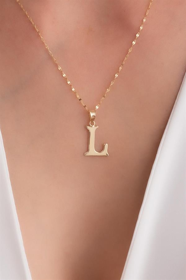 14K Solid Gold Plate L Letter Necklace
