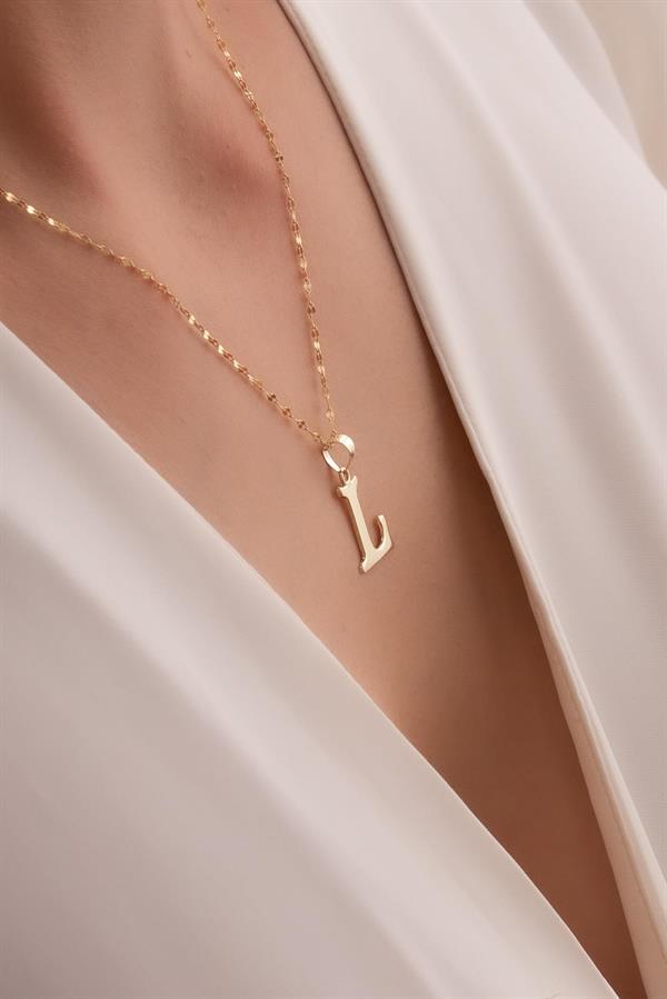 14K Solid Gold Plate L Letter Necklace
