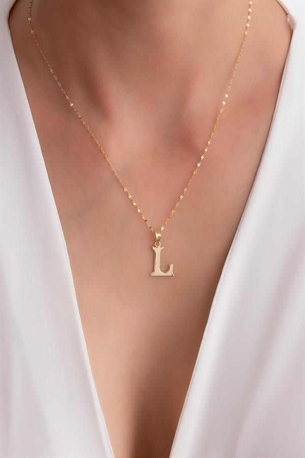 14K Solid Gold Plate L Letter Necklace