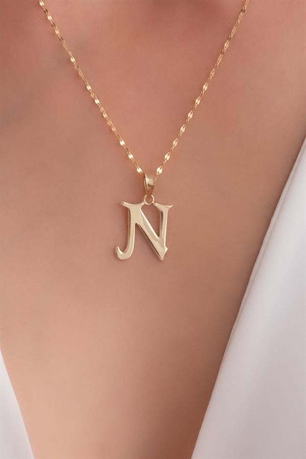 14K Solid Gold N Letter Cute Necklace