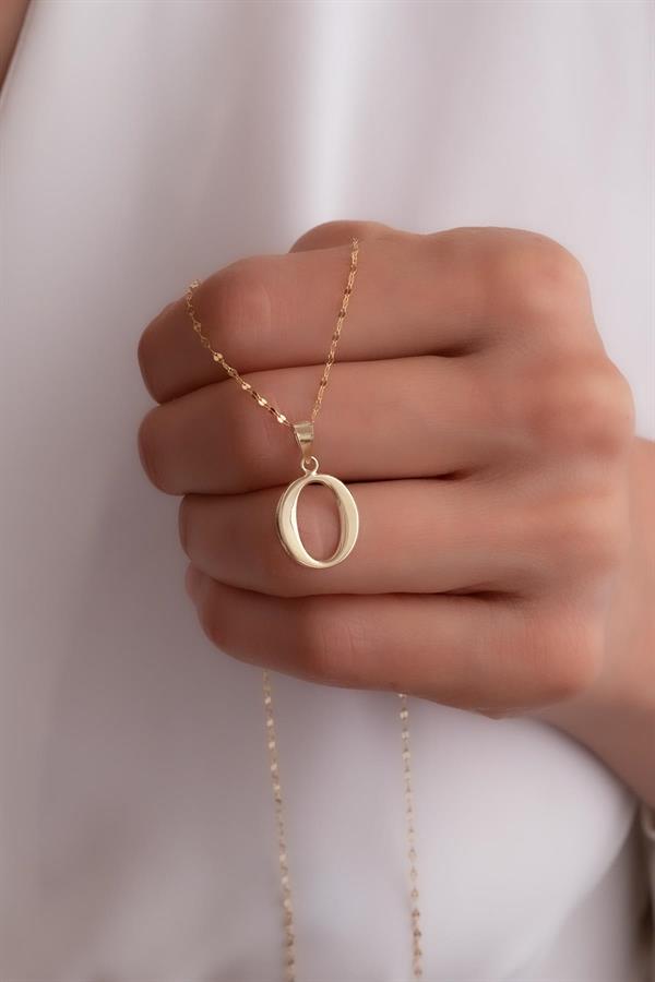 14K Solid Gold O Letter Cute Necklace