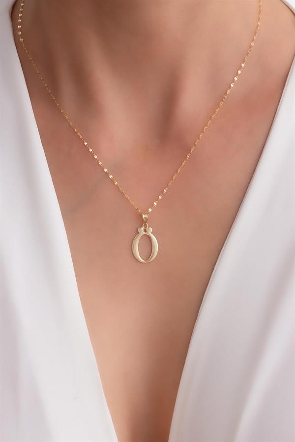 14K Solid Gold O Letter Cute Necklace