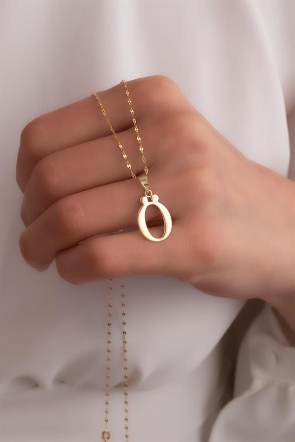 14K Solid Gold O Letter Cute Necklace