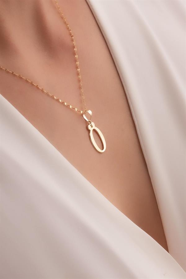 14K Solid Gold O Letter Cute Necklace