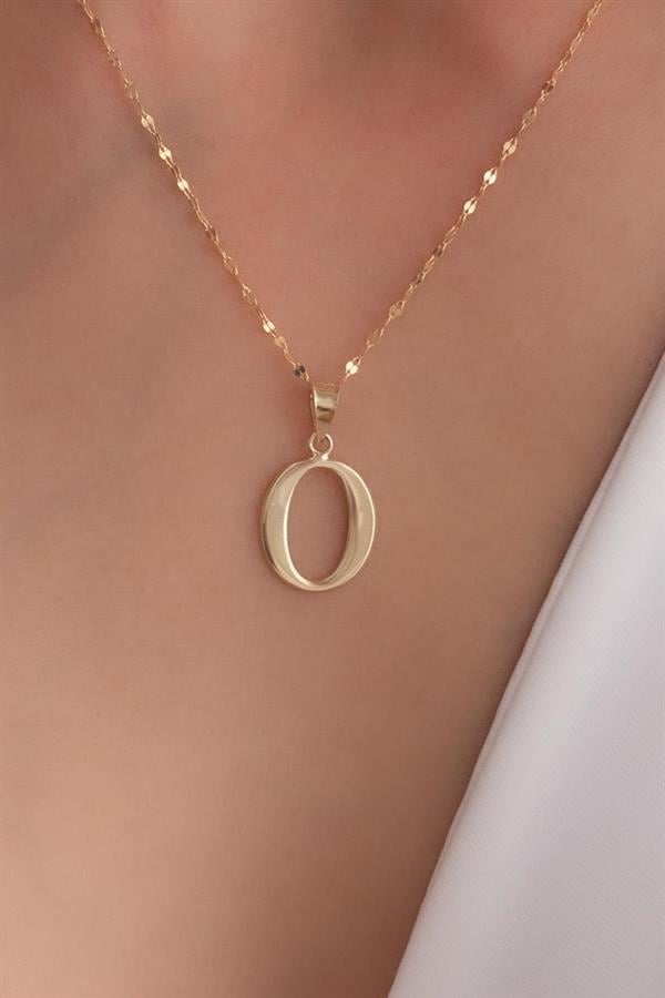 14K Solid Gold O Letter Cute Necklace