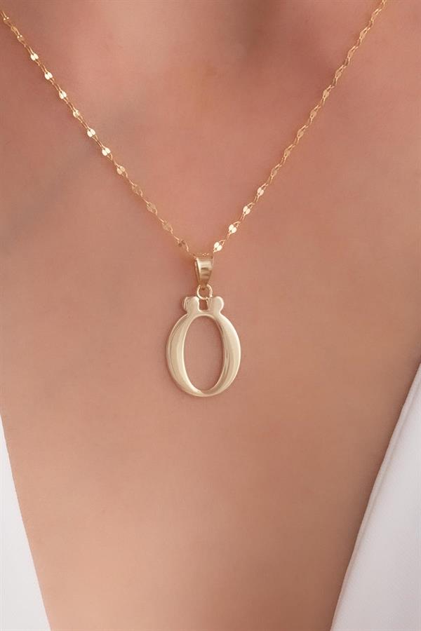 14K Solid Gold O Letter Cute Necklace