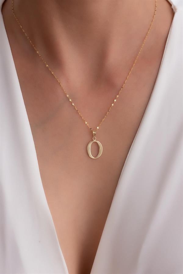 14K Solid Gold O Letter Cute Necklace