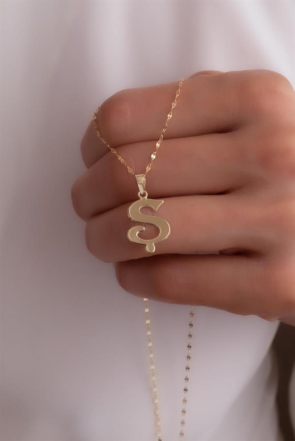 14K Solid Gold S Letter Cute Necklace