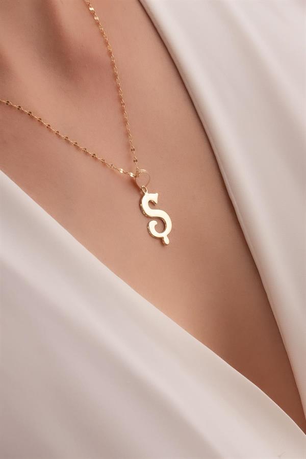 14K Solid Gold S Letter Cute Necklace