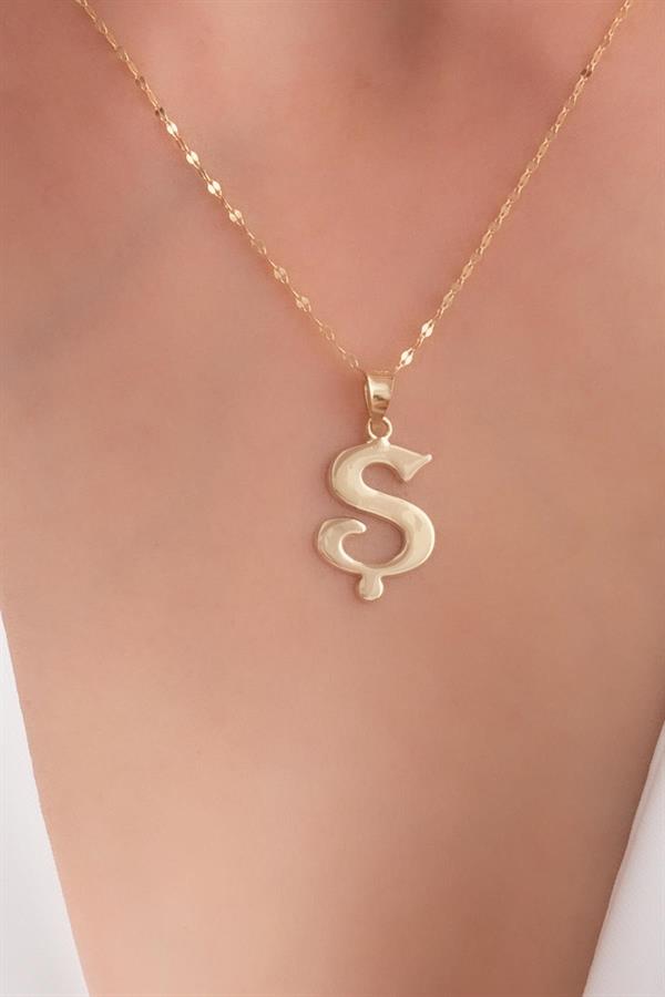 14K Solid Gold S Letter Cute Necklace