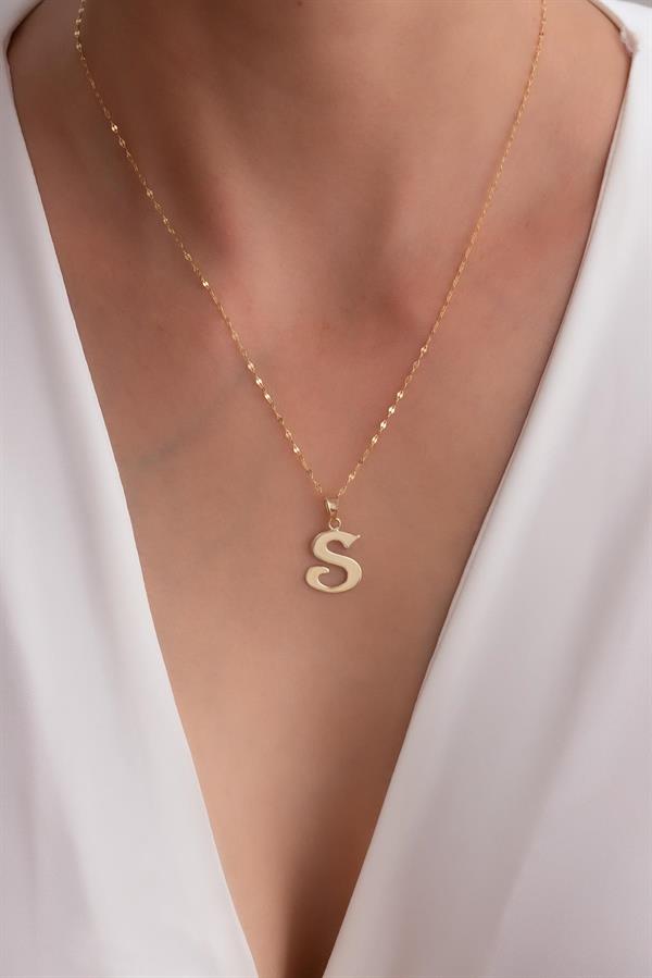 14K Solid Gold S Letter Cute Necklace