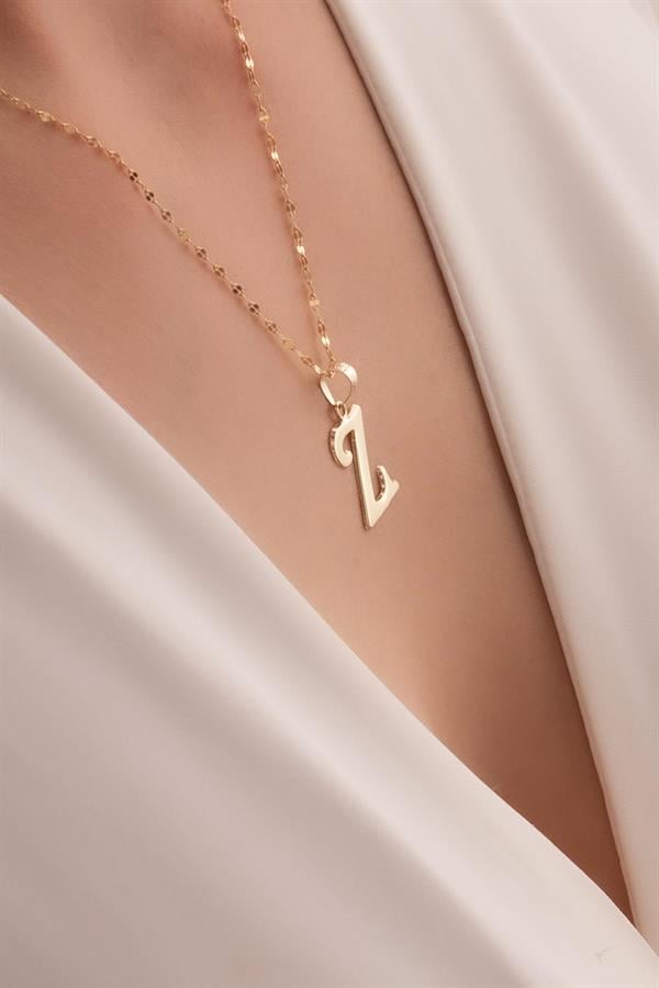 14K Solid Gold Z Letter Cute Necklace