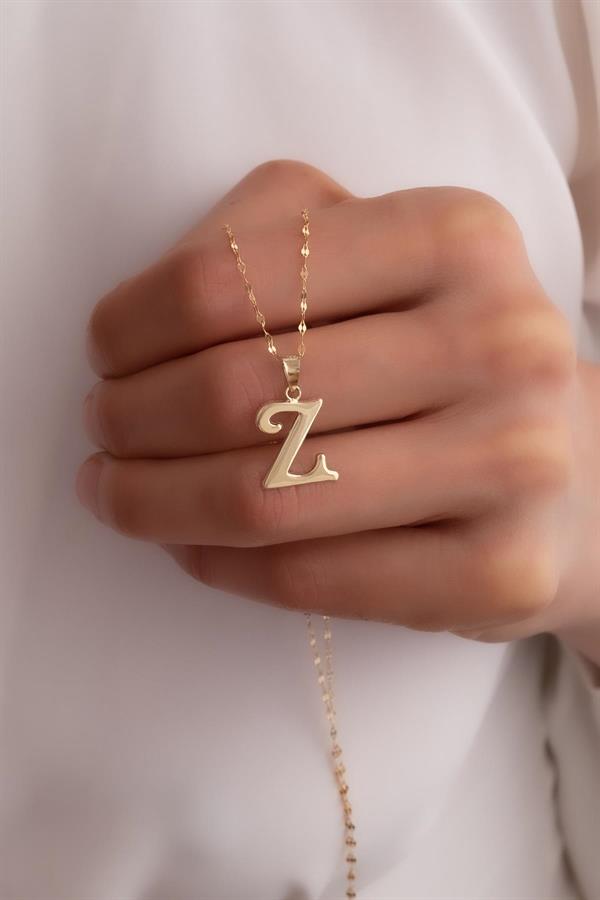 14K Solid Gold Z Letter Cute Necklace