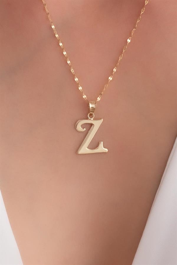 14K Solid Gold Z Letter Cute Necklace