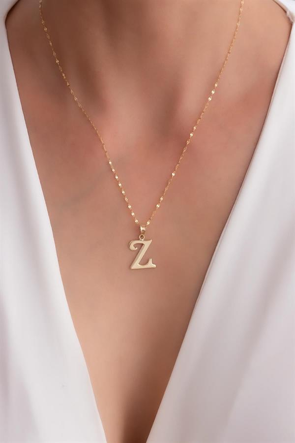 14K Solid Gold Z Letter Cute Necklace