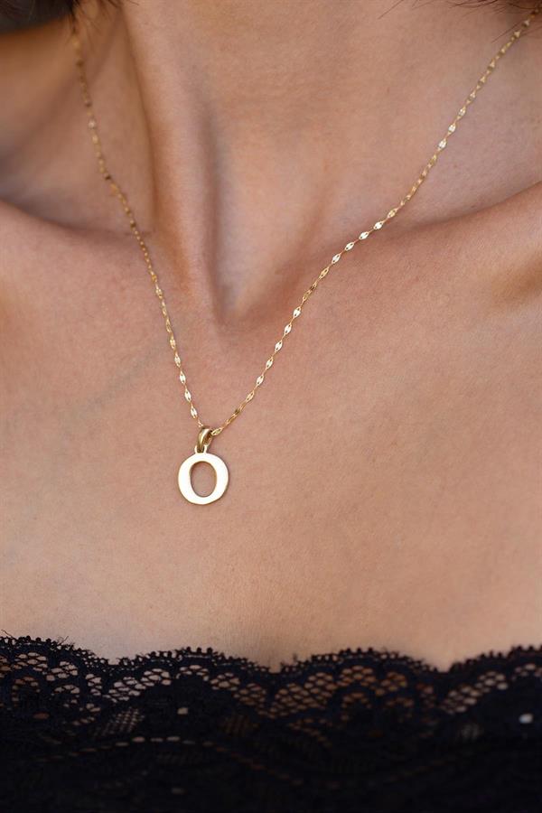 14 Ayar Altın O Harf Plaka Kolye