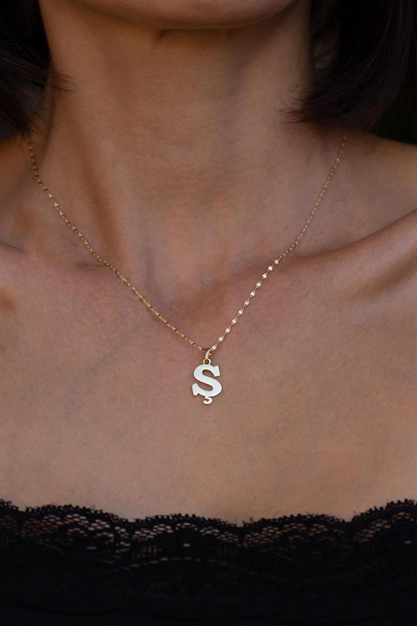 14 Ayar Altın Ş Harf Plaka Kolye