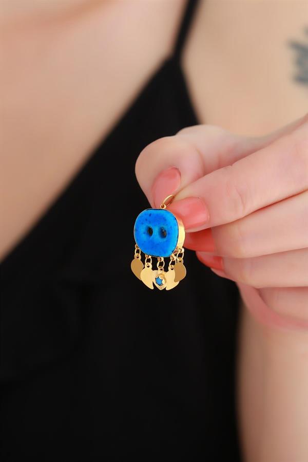 14K Solid Gold Two-Eyed Sequined Syriac Evil Eye Pendant