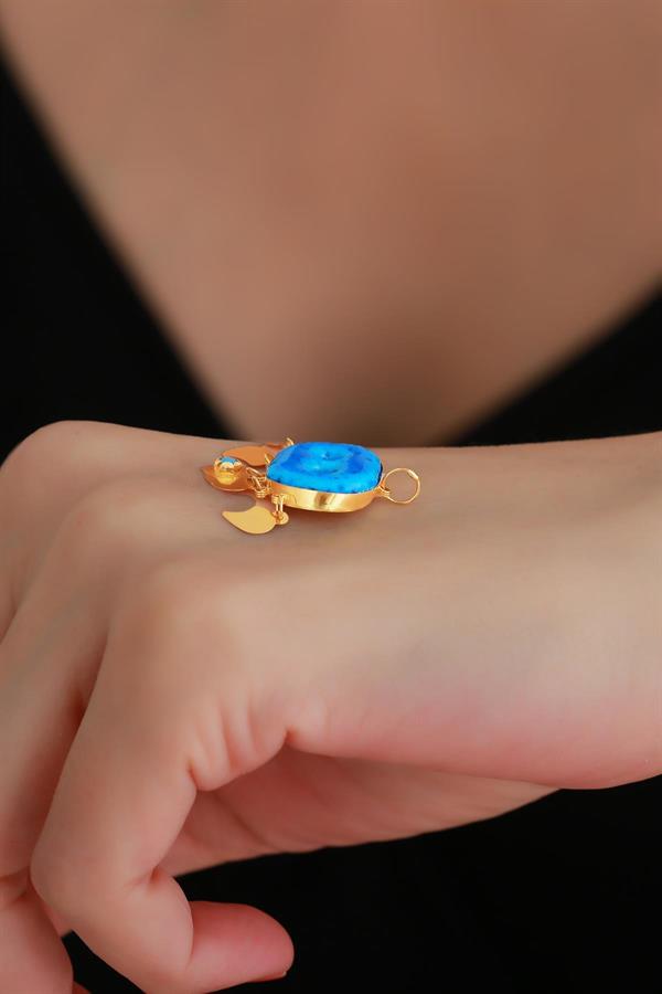 14K Solid Gold Two-Eyed Sequined Syriac Evil Eye Pendant