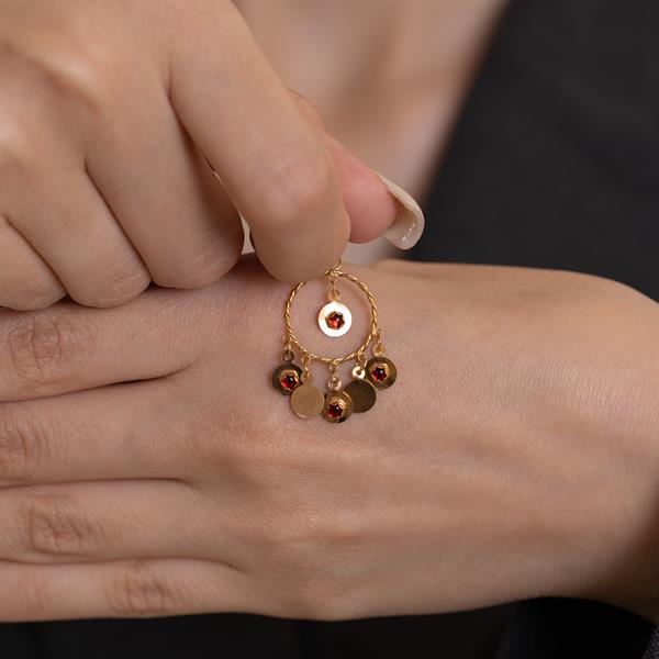 14K Solid Gold Sequined Red Stone Pendant