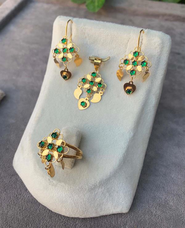 14 Ayar Altın Pullu Rubi Yakut Set