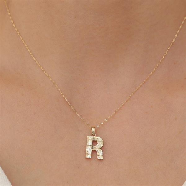 14K Solid Gold R Letter Small Fusion Necklace