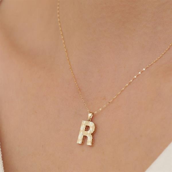 14K Solid Gold R Letter Small Fusion Necklace