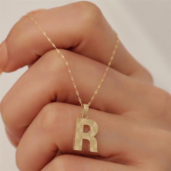14K Solid Gold R Letter Small Fusion Necklace