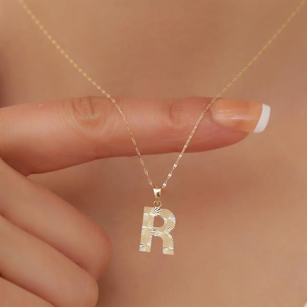 14K Solid Gold R Letter Small Fusion Necklace