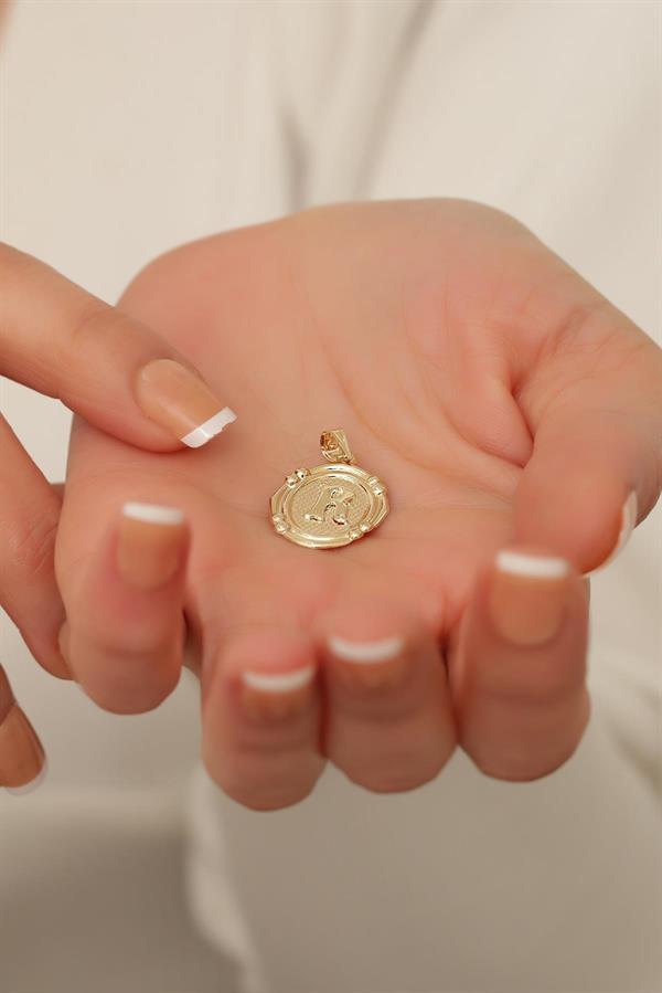 14 Ayar Altın R Harfli Retro Kolye Ucu