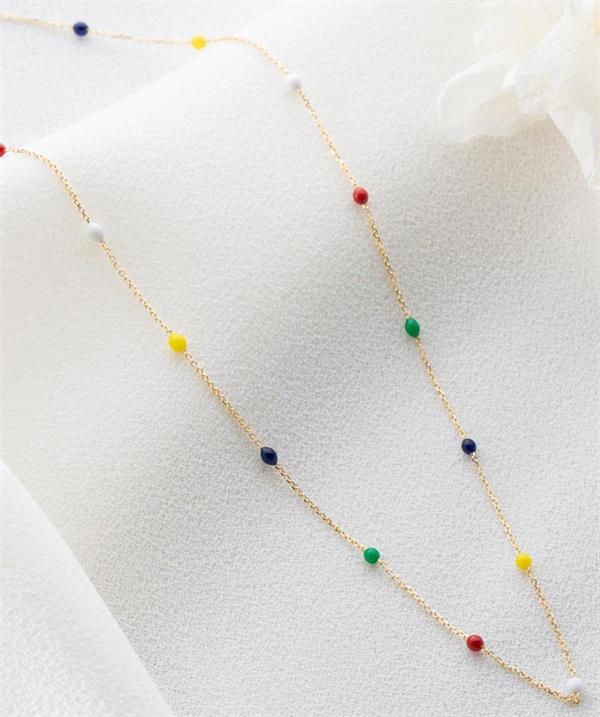 14K Solid Gold Color Beaded Necklace