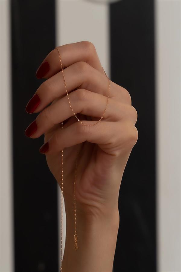 14 Ayar Altın Rose İnce Aynalı Kolye 1 mm
