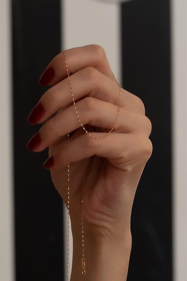 14 Ayar Altın Rose İnce Aynalı Kolye 1 mm