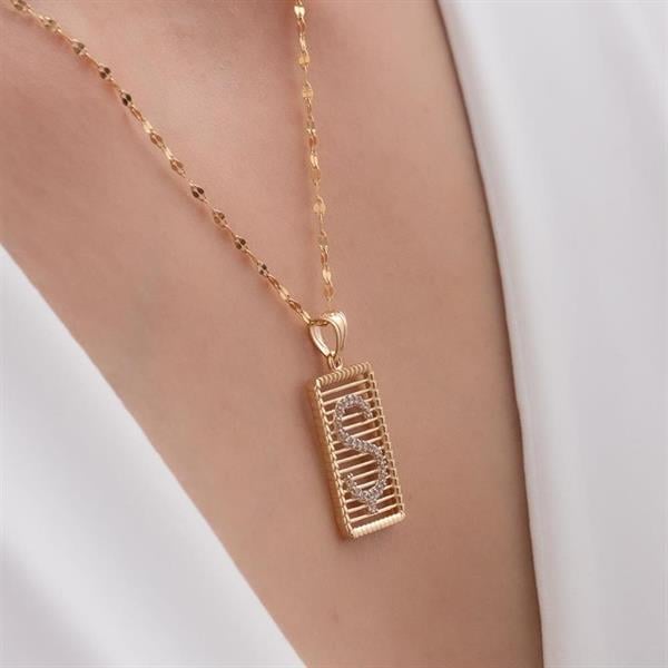 14K Solid Gold Letter S Necklace with Stones