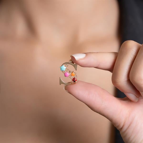 14 Ayar Altın S Harf Yarım Çiçekli Kolye Ucu