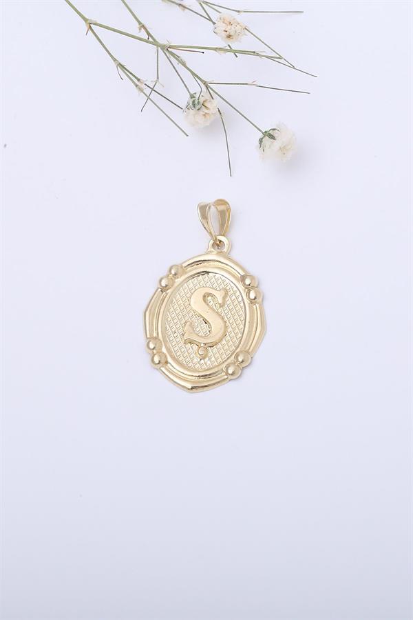 14 Ayar Altın Ş Harfli Retro Kolye Ucu