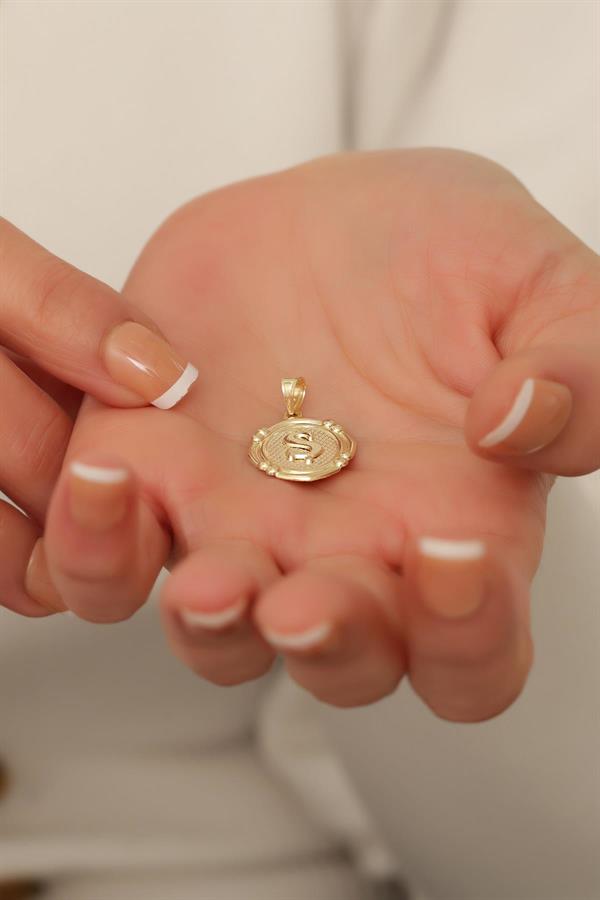 14 Ayar Altın Ş Harfli Retro Kolye Ucu