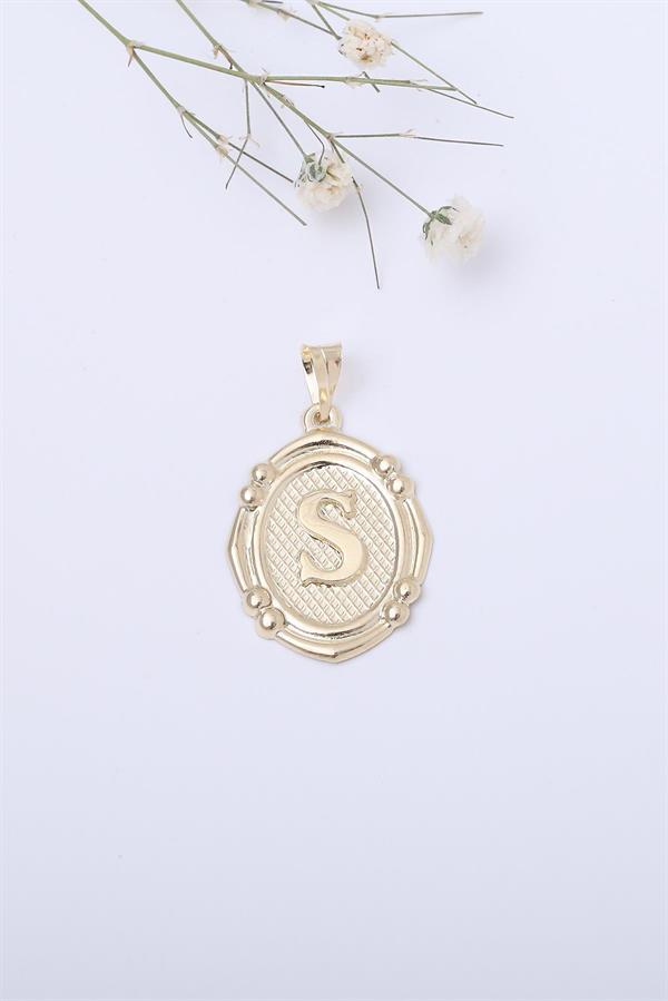 14 Ayar Altın S Harfli Retro Kolye Ucu