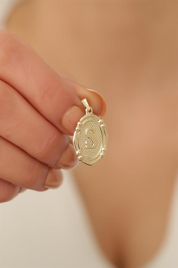 14 Ayar Altın S Harfli Retro Kolye Ucu