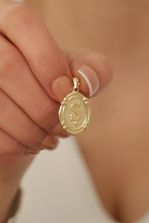 14 Ayar Altın Ş Harfli Retro Kolye Ucu