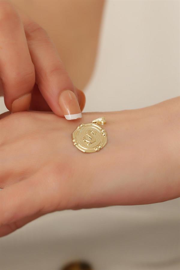 14 Ayar Altın Ş Harfli Retro Kolye Ucu