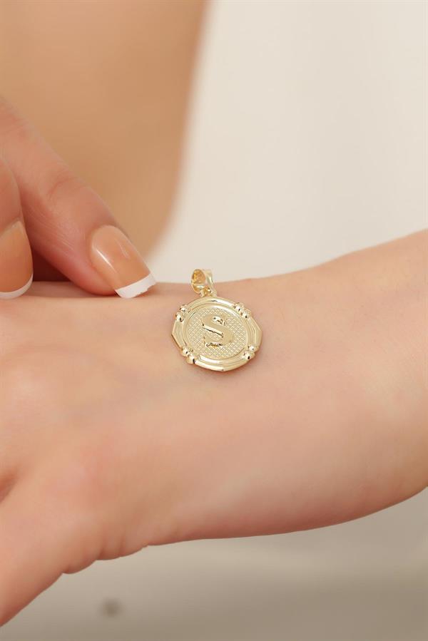 14 Ayar Altın S Harfli Retro Kolye Ucu